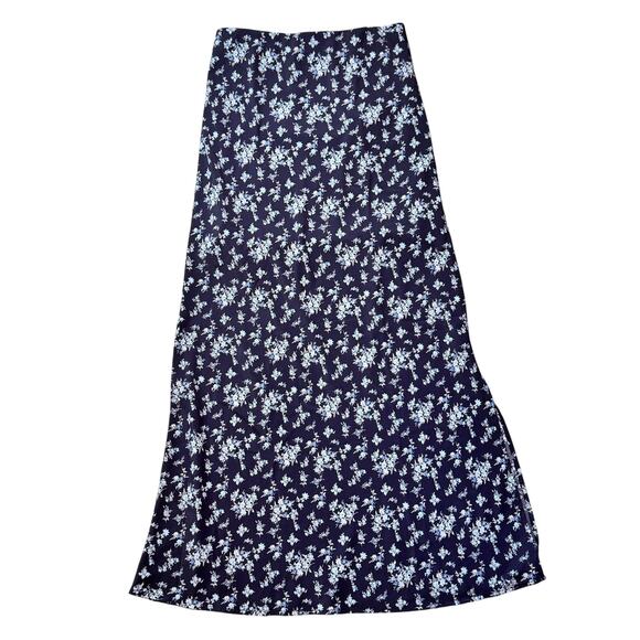 Altar'd State Blue Floral A-Line Maxi Skirt Side Slit Pull-On Women's Medium - Picture 2 of 8